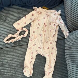 Jessica Simpson Pink Footie One Piece with Floral Design